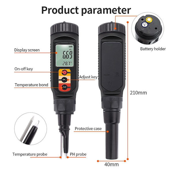 Digital mat-PH-måler 0,00-14,00 PH Temp surhetsmåler Deig Jord PH-detektor for kjøtt Ost Brød Analysator Måler-WELLNGS