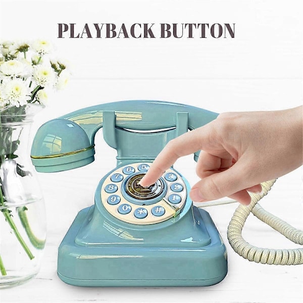 Audio Gjestebok Telefon Retro Roterende Stil Antikk Audio Gjestebok Telefon Melding Stemmeopptaker Vintage Telefon Blå-WELLNGS