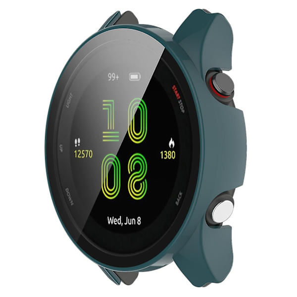 Yhteensopiva Garmin Forerunner 255:n kanssa, naarmuuntumista ja putoamista estävä kova PC-kellokotelo suojakuori karkaistulla lasinäytöllä - WELLNGS Blackish Green