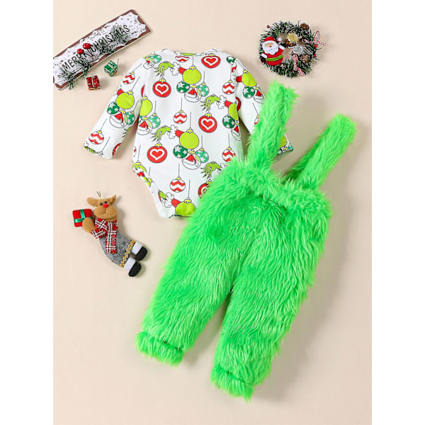 Baby Who Stole Christmas Outfit Baby Boys Girls Xmas Green Furry Monster Costume Clothes Set-WELLNGS Style 1 6-12 Months