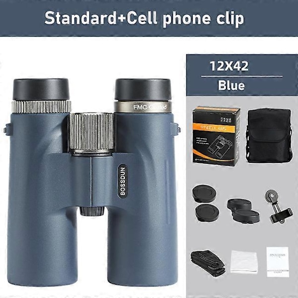 12x42 Kikkert Professionel HD Teleskop Kraftfuld Lang Rækkevidde BAK4 Prisme til Jagt Udendørs Camping ED Linse IPX7 Vandtæt - WELLNGS Blue A