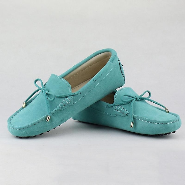 Dame Sko 2023 100% Ekte Lær Dame Flate Sko 13 Farger Casual Loafers Dame Flats Sko Moccasins Dame Kjøresko-WELLNGS Orange 6