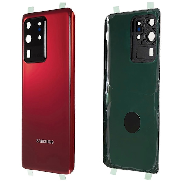 Kompatibel med Samsung Galaxy S20 Ultra 4G/5G G988 Batterideksel med Limklistremerke+Kameraglassdeksel-Rød-WELLNGS Red