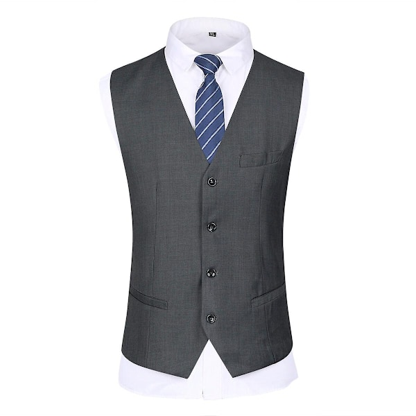 Allthemen Herresæt til Bryllup Fest Middag 3-delt Business Sæt Blazer Vest Bukser 9 Farver-WELLNGS Dark Grey M