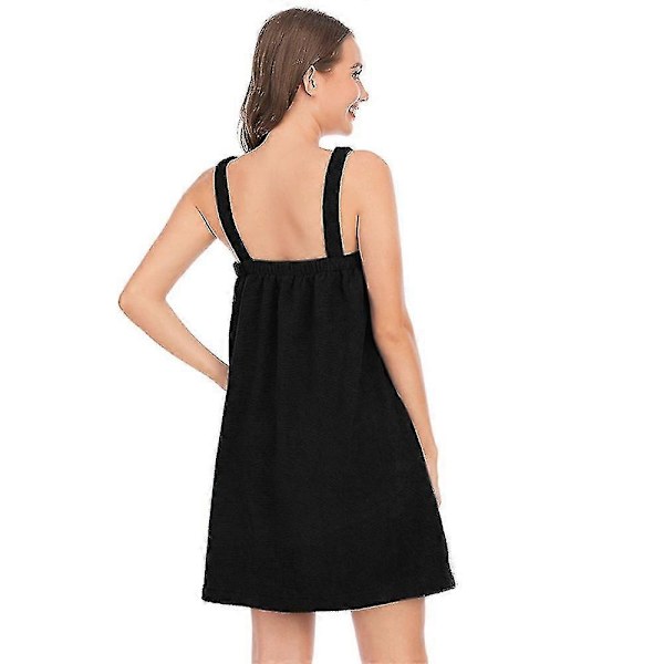 Dame Badekåbe/Brusewrap Kjole med Stropper, Letvægts Knælang Wrap Kjole, a-WELLNGS Black Xl