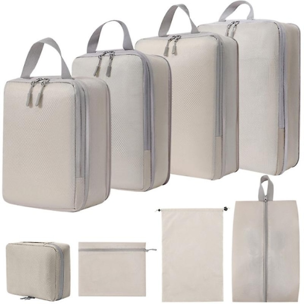 Sett med kompresjonspakkekuber for reiser, ultralette pakkeorganisatorer for bagasje, koffert og ryggsekk BEIGE-WELLNGS BEIGE STYLE 1