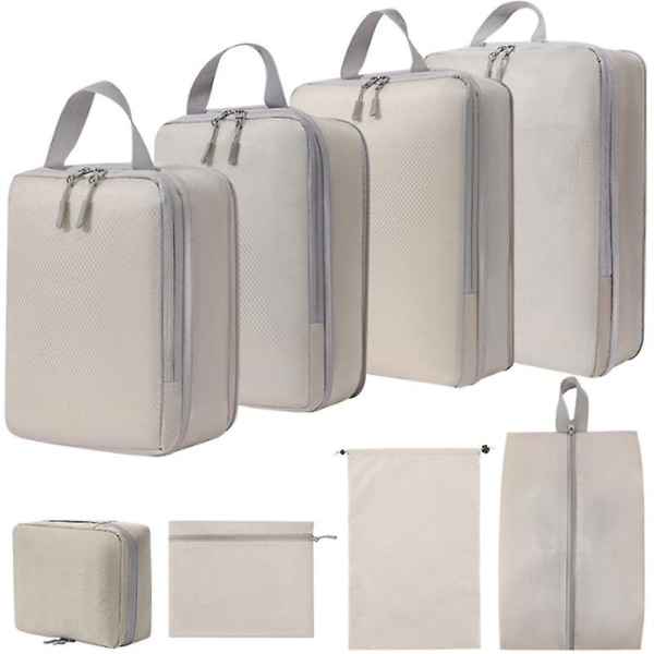Setter kompresjonspakkekuber for reiser Ultralette pakkeorganisatorer for bagasjekoffert og ryggsekk BEIGE-WELLNGS BEIGE STYLE 1