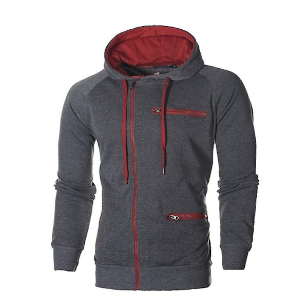 Herre Glidelås Genser Frakk Hettegenser Jakke Hoody Slim Fit Genser Topper-WELLNGS Dark Grey XL