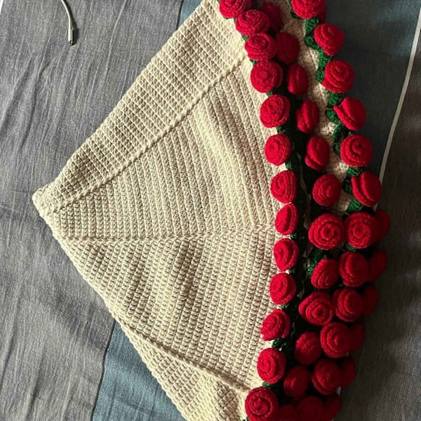 Bouquet Tæppe Hæklesæt Hæklestartersæt til Bouquet Gave Håndværk Håndlavet DIY Håndværk Strikkesæt til Entusiaster Voksne-WELLNGS Khaki White Red Rose