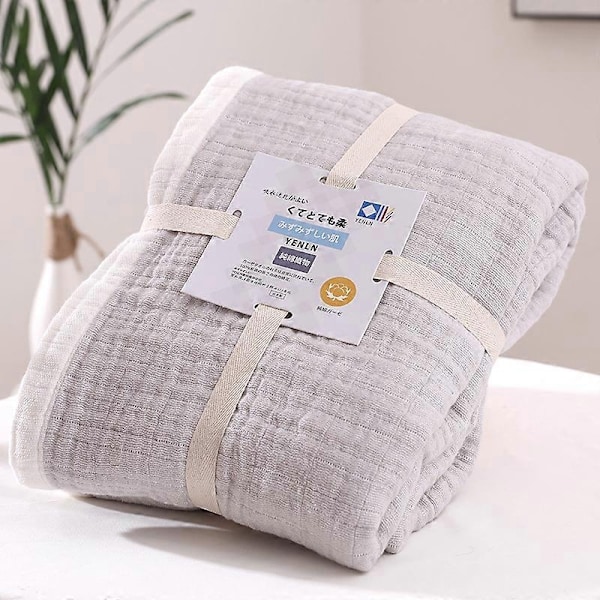 100% Bomuld Muslin Tæppe til Voksne 6-Lags Åndbart Muslin Tæppe Letvægts Sengetæppe Blødt Bomuldstæppe Alle Sæsoner-WELLNGS gray B 200x230cm