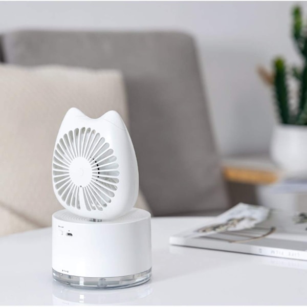 Mini skrivebordsblæser USB genopladelig ventilator (hvid) - WELLNGS