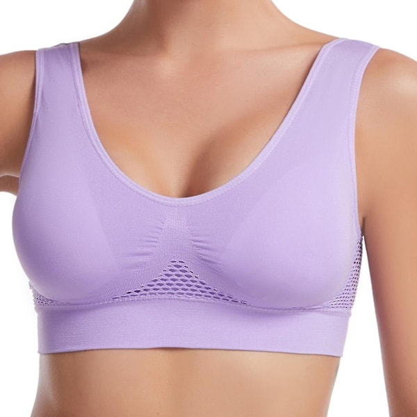 Pustende Kjølig Liftup Luft-BH 2024 Nytt Plus Size Pustende Mesh Hull Undertøy Uten Spiler Høy-WELLNGS Light purple S