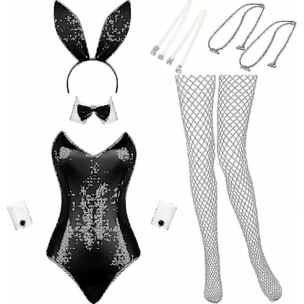 Kaninkostym för kvinnor, Lingerie och svansar, Bodysuit, Rollspel, Kaninoutfit-set för Halloween, Juldräkt, Z-WELLNGS White and Black L