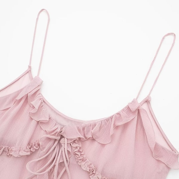 Mote Ruffle Lin Suspender Skjorte ROSA XS Rosa-WELLNGS Pink XS