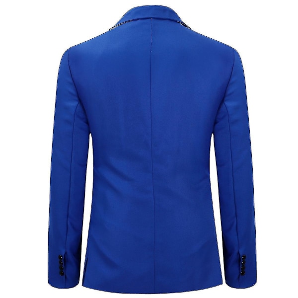 Allthemen Herre Ensfarget Slim Fit Business Casual Blazer-WELLNGS Blue 2XL