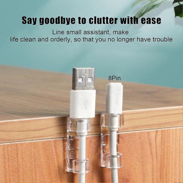 20-pakks Kabelorganisering Klips Selvklebende Hjemmekontor Transparent TV Bærbar Ethernet Kabel Data Strømledning Holder Organizer Klips - WELLNGS S