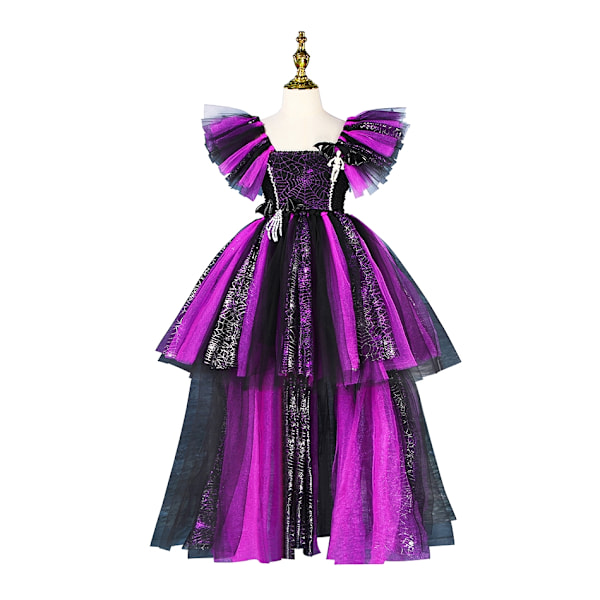 Disney Heks Kostume Piger Lilla Mesh Slæbende Kjole Maleficent Deluxe Piger Fancy Halloween Fest Børns Cosplay Kostume-WELLNGS Witch Dress 4-5Y