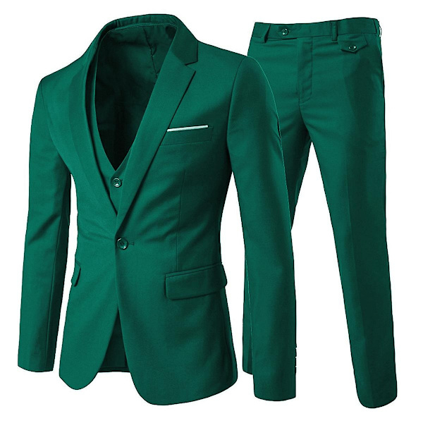 Yunclos Miesten 3-osainen Elegantti Herrasmies Business Slim Fit Pukusetti-WELLNGS Green S