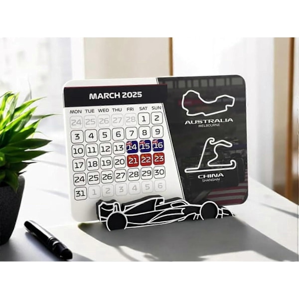 2025 Kalender, 7.0\" x 5.5\" Racing Kalender 2025 Skrivebordsdekoration, 2025 Skrivebordskalender med Bilholder, Racing Skrivebordskalender 2025 Motorsport - WELLNGS 2pcs