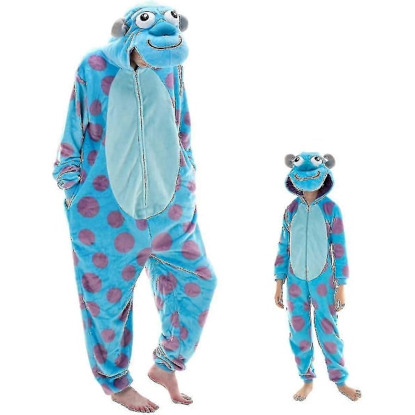 Fitted voksen én-delt pyjamas til mænd og kvinder, flanel rollespil dyre én-delt Halloween kostumer - WELLNGS Sulley L