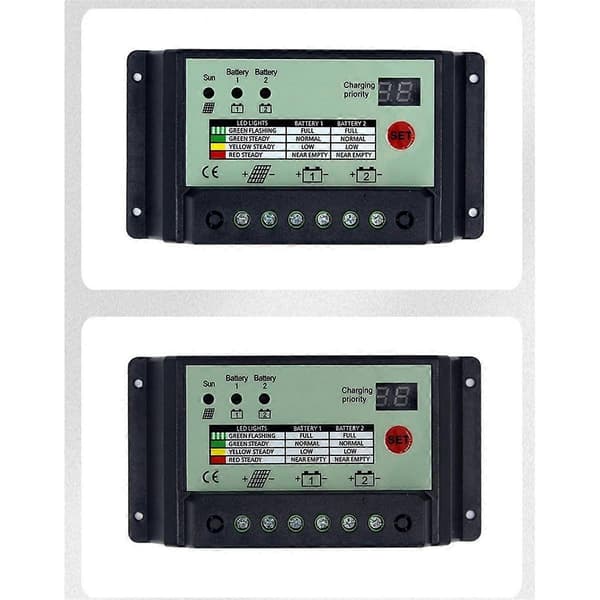 Dobbel Batteri Solar Ladekontroller PWM 12V 24V System Batterier Strøm Panel Regulator Lader(10A)-WELLNGS