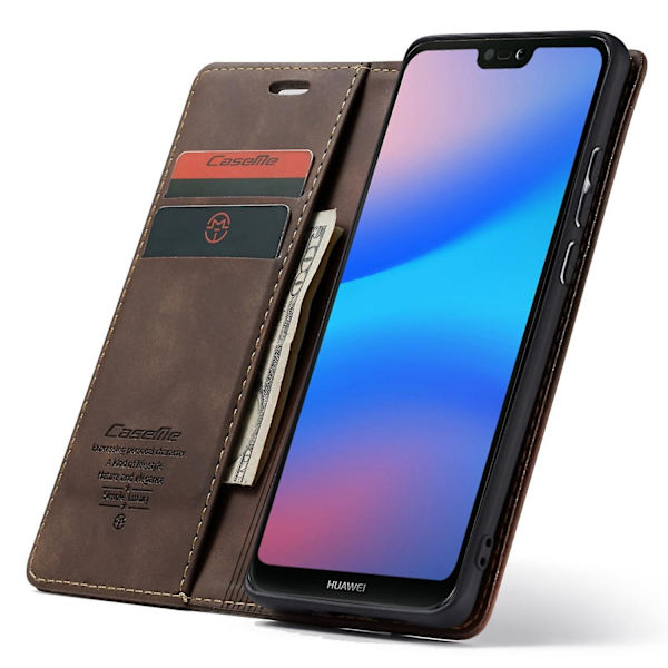 Caseme 013-serien Enkelt instickskort Version Bekväm Läderfodral Brun - WELLNGS för Huawei P20 Lite Espresso
