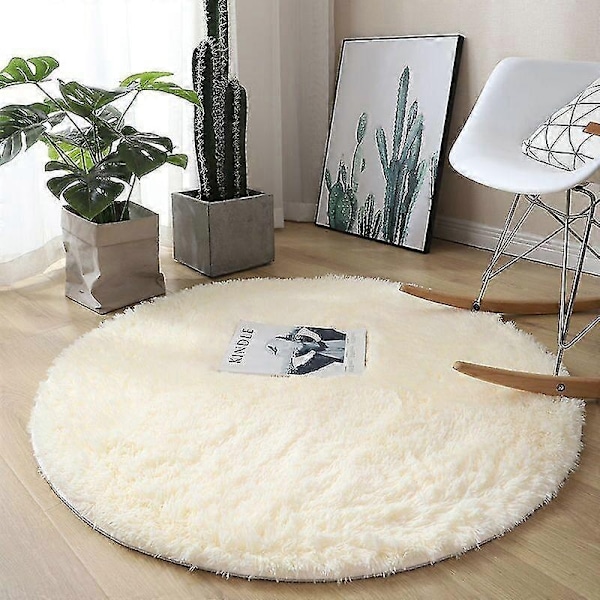 Plysj Rundt Teppe Myke Hvite Tepper for Stue Myk Hjemmeinnredning Soverom-WELLNGS cream color Diameter 120cm