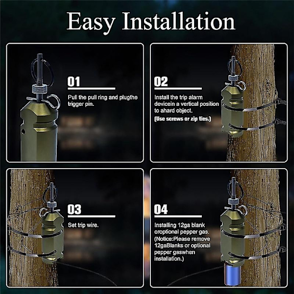 Perimeter Trip Wire Alarm Device 12 Gauge Accessories med 22 Option Early Warning Security System för Camping Security-WELLNGS
