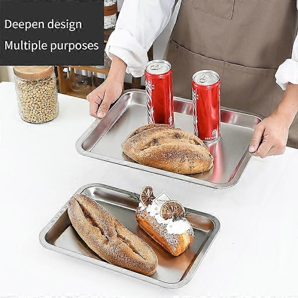 304 rustfritt stålbrett, rektangulær ren flat bunn firkantet plate, kommersiell kjøkken bakefiskplate, fortykket dampet risplate-WELLNGS G-style L60 W40 H2flat bottom