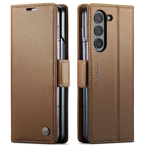För Samsung Galaxy Z Fold5 CaseMe 023 Fjärilspänne Lychee Grain RFID Stöldskydd Läder Telefonfodral-WELLNGS Brown