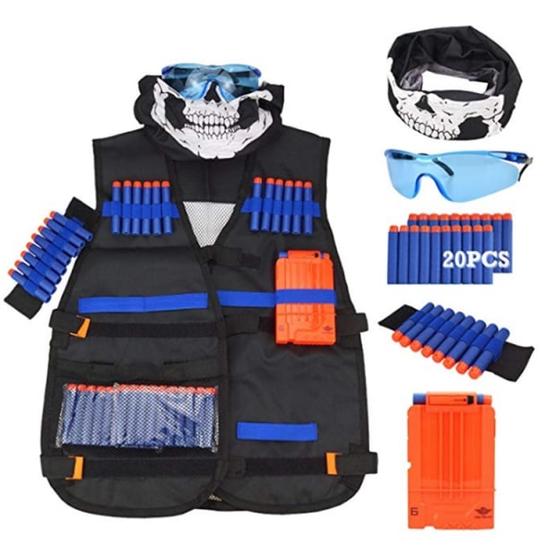 Nerf N-Strike1 Tactical Kit Tactical Vest + 20 kugler + 6 magasiner + håndledsrem + beskyttelsesbriller + maske-WELLNGS