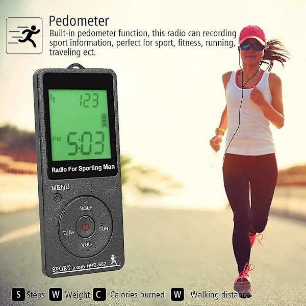 Am Fm Bärbar Radio Personligt Radio med Hörlurar Walkman Radio med Uppladdningsbart Batteri Digital Display Stereo Radio-WELLNGS