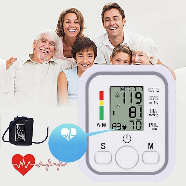 Digital blodtrycksmätare Hem Sphygmomanometer Automatisk Hjärtfrekvens Pulsmätare-WELLNGS With English Voice