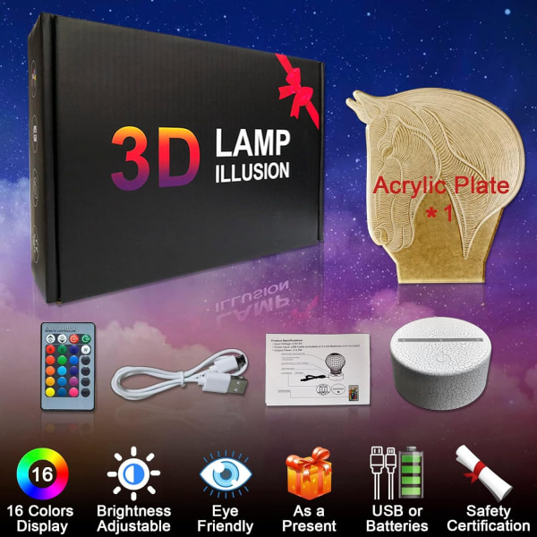 WJ 3D Illusion Night Light Dragon LED-bordlampe med fjernbetjening 16 farveskift til boligindretning Fødselsdag-WELLNGS eldsprutande drake
