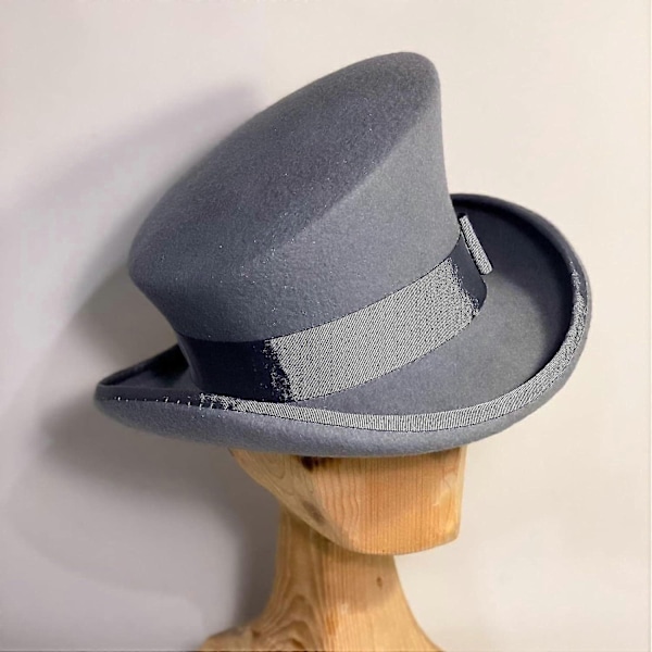 Epäsymmetrinen silinterihattu, villahattu, naisten, miesten, unisex-hattu, steampunk-hattu, silinterihattu, muoti, nauhakoristeinen hattu, päänsuoja miehille - WELLNGS Grey