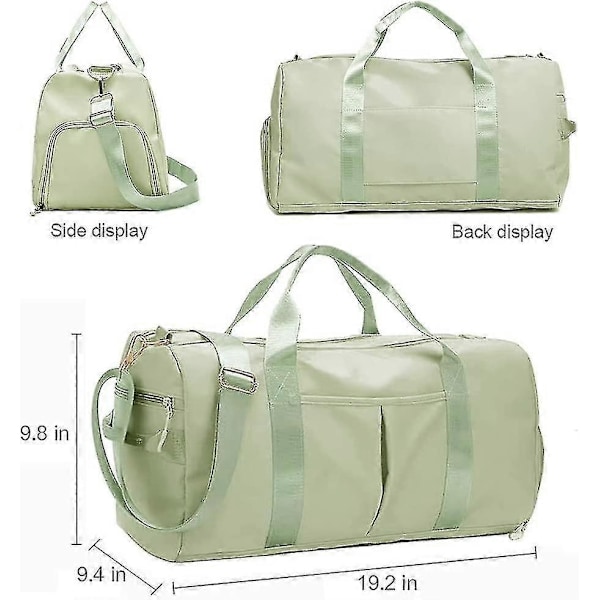 Unisex Liten Treningsbag, Sports- og Weekendtur Treningsbag, Vanntett Duffelbag med Sko- og Vått Klærrom (Beige) - WELLNGS Green