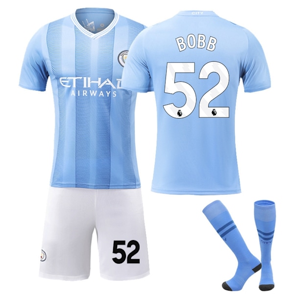 23-24 Manchester City Hjemmefodboldtrøje Børnevoksentrøje Nummer 52 Oscar Bobby Plus Strømper-WELLNGS Add sock #L