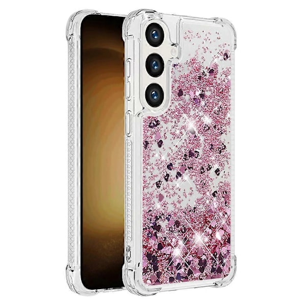 YB Quicksand Series-1 Yhteensopiva Samsung Galaxy S24+ -kotelon kanssa, nestemäiset kelluvat paljetit TPU-suojus - WELLNGS Rose Gold Hearts