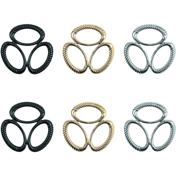 6st tre-rings halsduk spänne siden scarf ring enkel omslagshållare triple slide smycken-WELLNGS