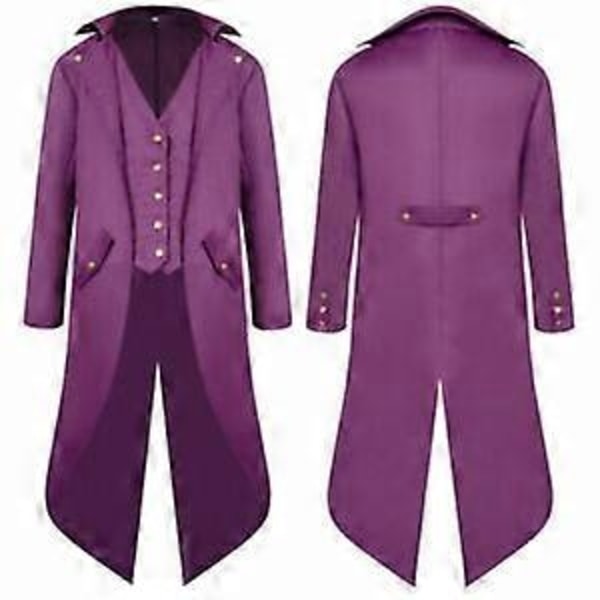 Miesten Vintage Takki Viktoriaaninen Steampunk Smokki Pukupuku - WELLNGS Purple XL