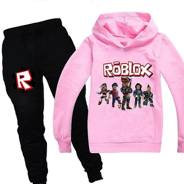 Roblox Painettu Lasten Poikien Tyttöjen Rento Asu Huppari Puserot Joggings Housut Verryttelypuku Aktiivivaatteet - WELLNGS Pink 9-10Years