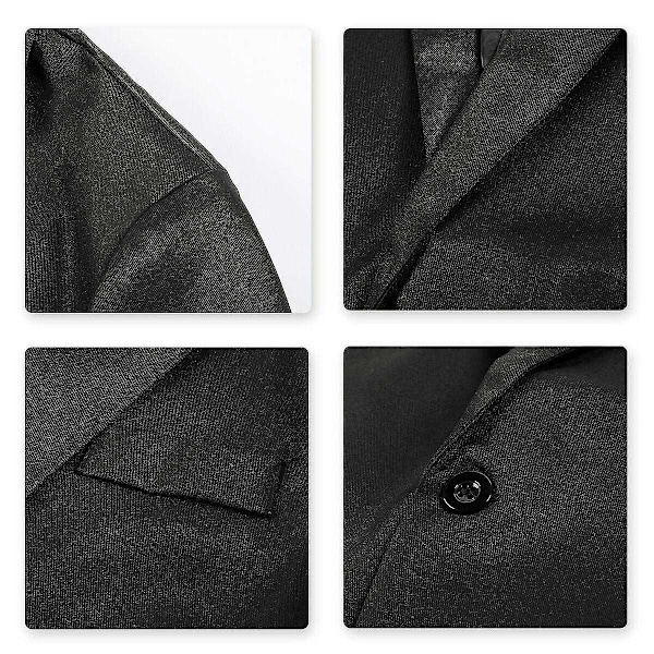 Allthemen Herre Ensfarget Slim Fit Business Casual Blazer-WELLNGS Black L