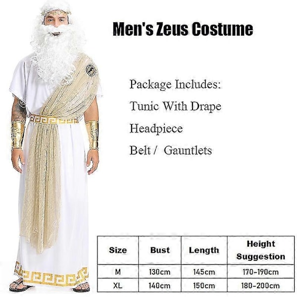 Voksen Romersk Konge Græsk Halloween Kostume Gud Mænd Zeus Kostume - WELLNGS Clothing M