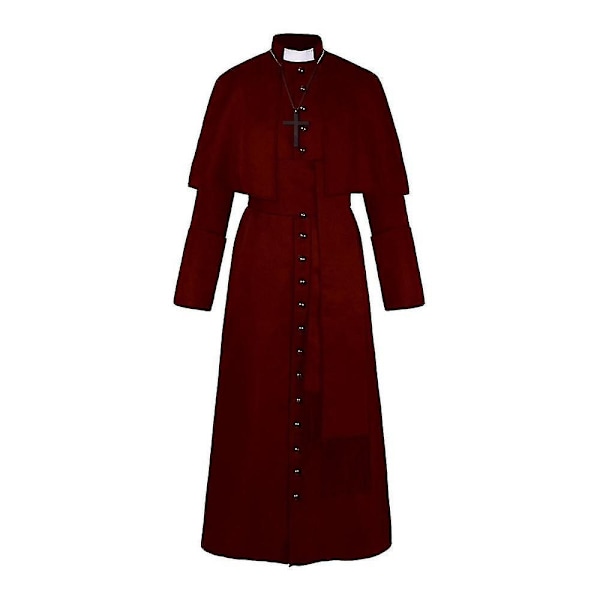 Solid Pastor Cos Kostume Halloween Præst Medieval Retro Cosplay Kostume Stock-WELLNGS Burgundy XXL