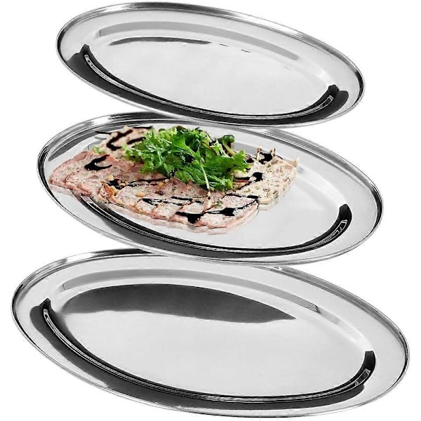 Serveringsbrett Serveringsbrett Servitørbrett Serveringsbrett Ovalt Sølv Rustfritt Stål Laget av 3 deler - WELLNGS