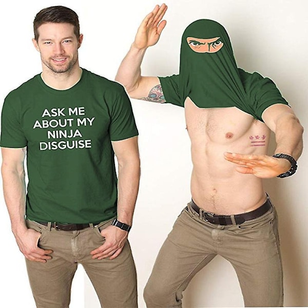 Men's Ask Me About My Ninja Disguise Flip T-shirt Funny Costume Graphic Humor Tee Shirts Tops Plus Size-WELLNGS Green 2XL