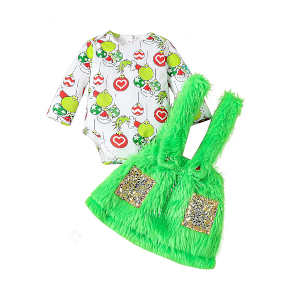 Babyen, der stjal julen Outfit Baby Boys Girls Xmas Grøn Pels Monster Kostume Tøj Sæt-WELLNGS Style 10 5-6 Years