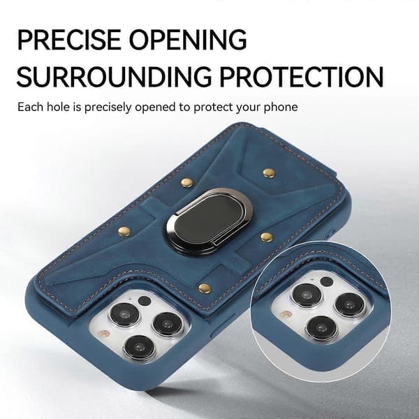 Kompatibel med iPhone 14 Pro Max Armor Ring Plånboks Baksida Skal - WELLNGS Blue