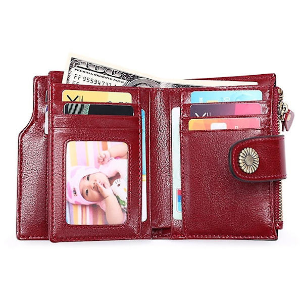 SENDEFN 5206 RFID-blockerande plånbok i läder med flera kortfack för kvinnor - WELLNGS Wine red