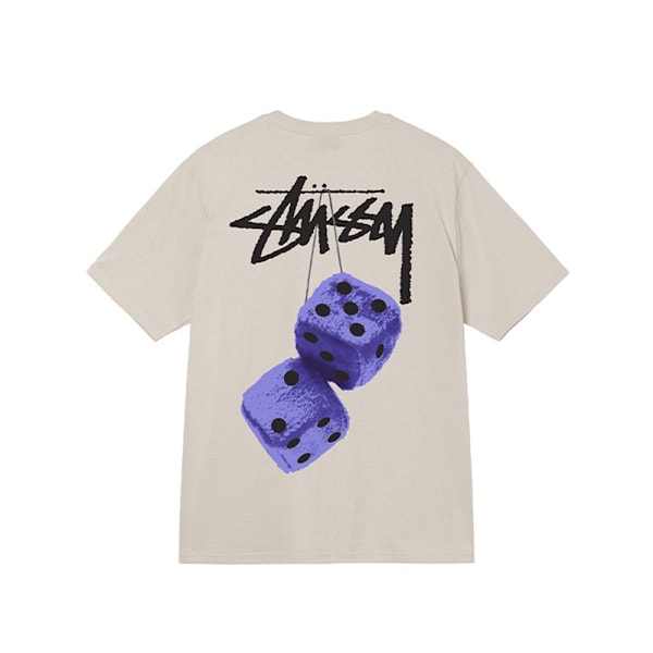 Unisex 2024 Stussy Fuzzy Dice T-shirt Andningsbar T-shirt Toppar Beige Beige Beige-WELLNGS Beige S